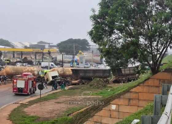 Carreta caiu de viaduto após perder o controle na BR-163, trecho de Cuiabá. - Foto: Kátia Krüger/TVCA